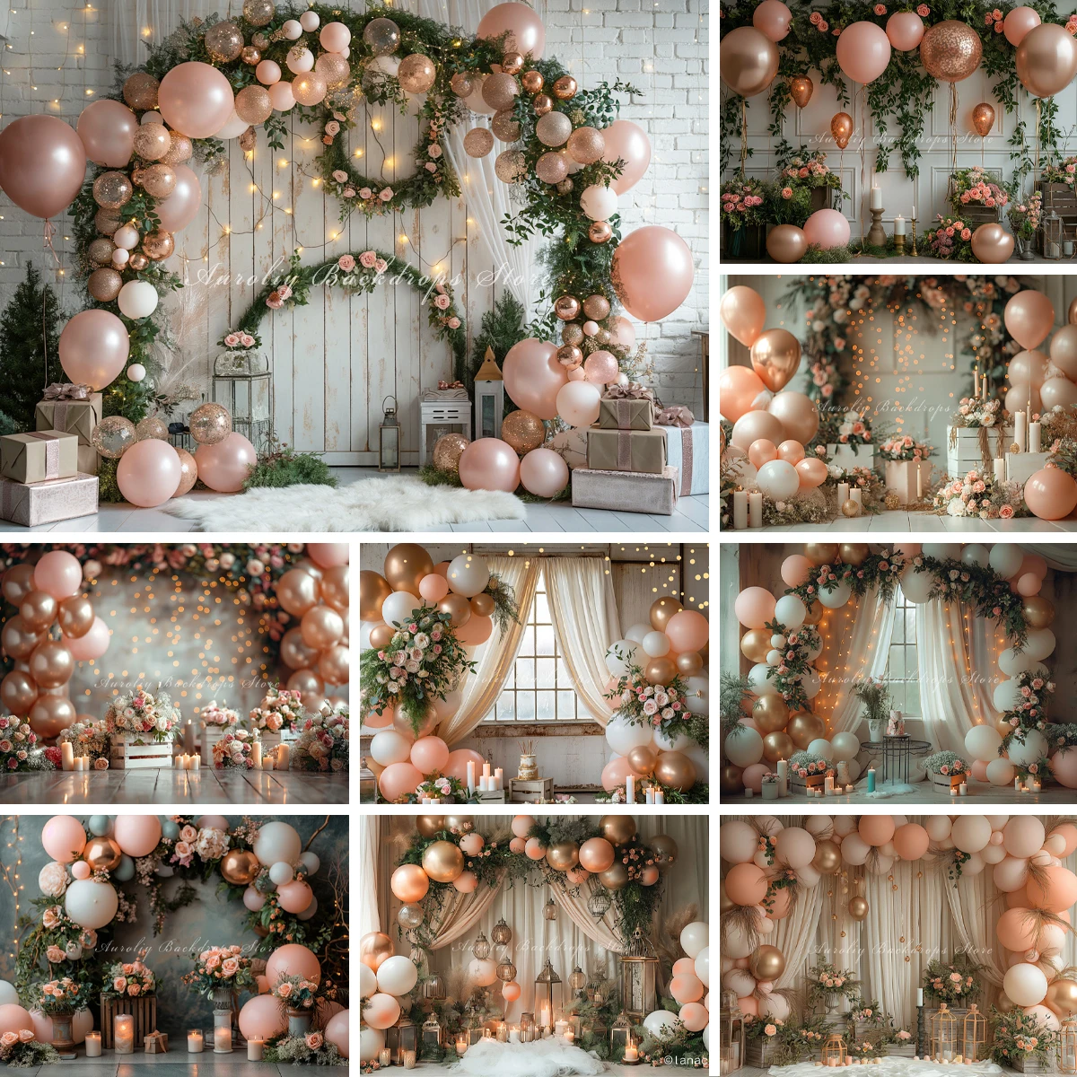 

Gold Pink Balloon Arch Backgrounds Cake Smash Kids Adult Photography Props Child Baby Garland Decors Floral Photo Backdrops