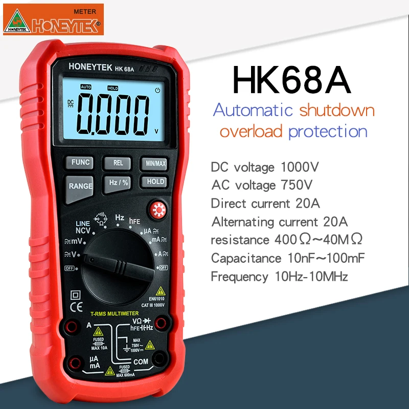 HK68A LCD 3999 Counts AC/DC Voltage Meter Resistance Capacitance Frequency Temperature Tester Detection NCV Digital Multimeter