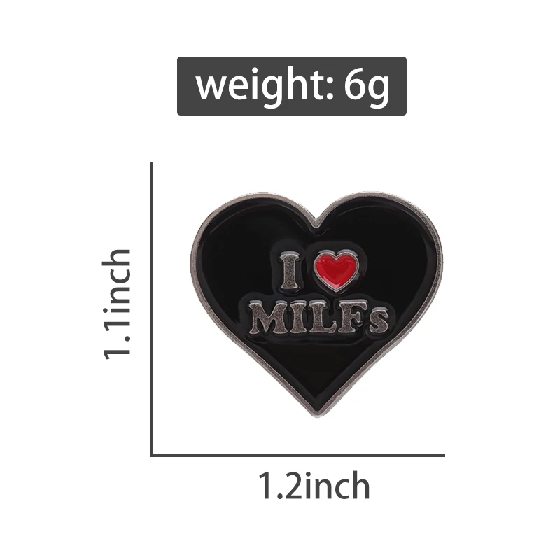 Black Heart Enamel Pins Custom I Love MILFs Hot Dads Moms Brooches Lapel Badges Jewelry Gift for Friends