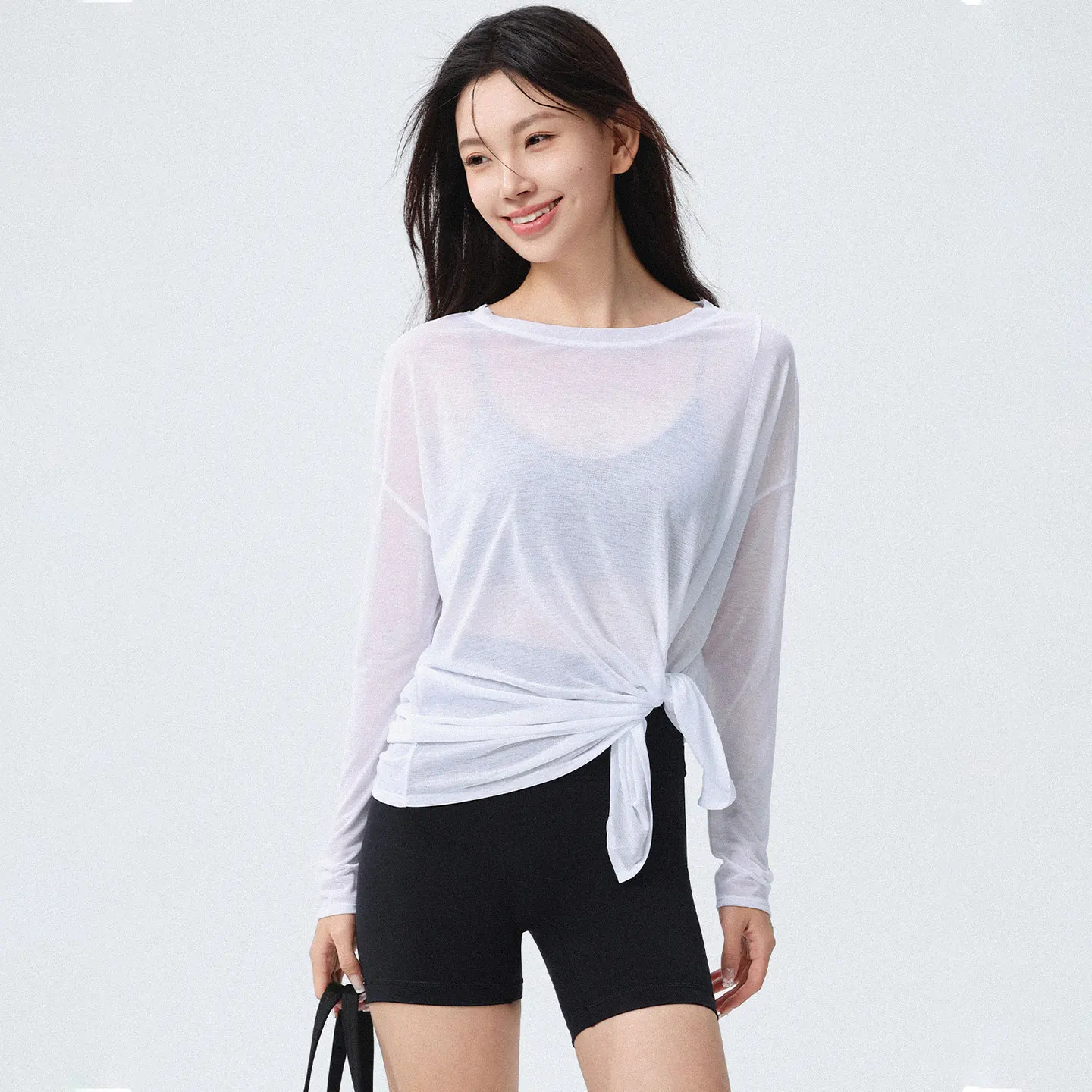 

Женский утягивающий свободный топ с открытым вырезом и длинными рукавами, круглым вырезом, дышащий, комфортный, быстросохнущий, повседневный спортивный топ для пилатеса и фитнеса на открытом воздухе