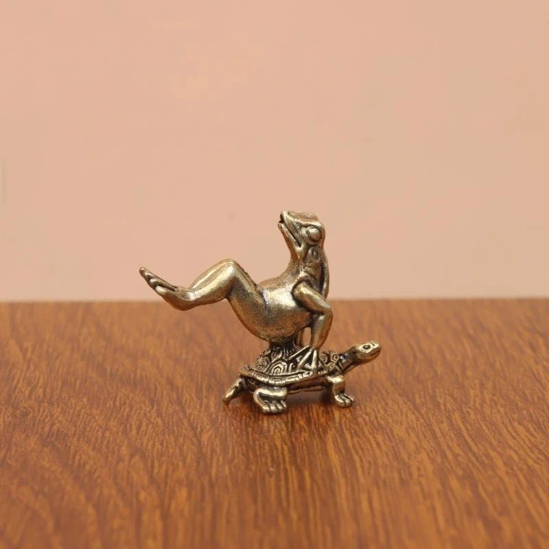 Brass Frog Riding Turtle Figurine Exquisite Retro Craft Perfect For Home Desk Decor Collection Gift