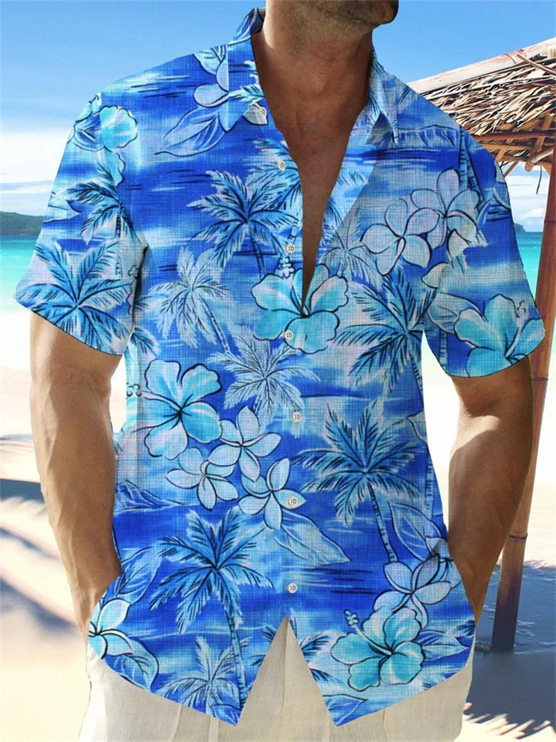 2025 Summer Animal Crane Men's Short sleeved Shirt Hawaii Shirt 3D Plant Printed Plus Size Beach Flower