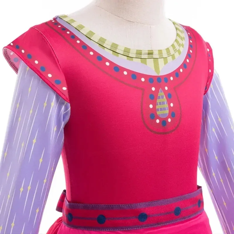 Deseo de película: disfraz de cosplay de princesa Dahlia, lindo conjunto de vestido de dibujos animados de color rojo vino para niños, disfraz de fiesta de Carnaval de Halloween