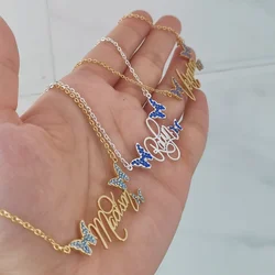 LeeChee Butterfly Birthday Rhinestone Custom Name Pendant Necklace Stainless Steel Personalized Birth Gift For Women