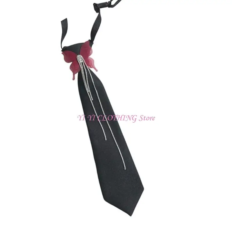 N5KF Butterfly JK Tie مع Prepy Look School Uniform Tassels Dark Necktie