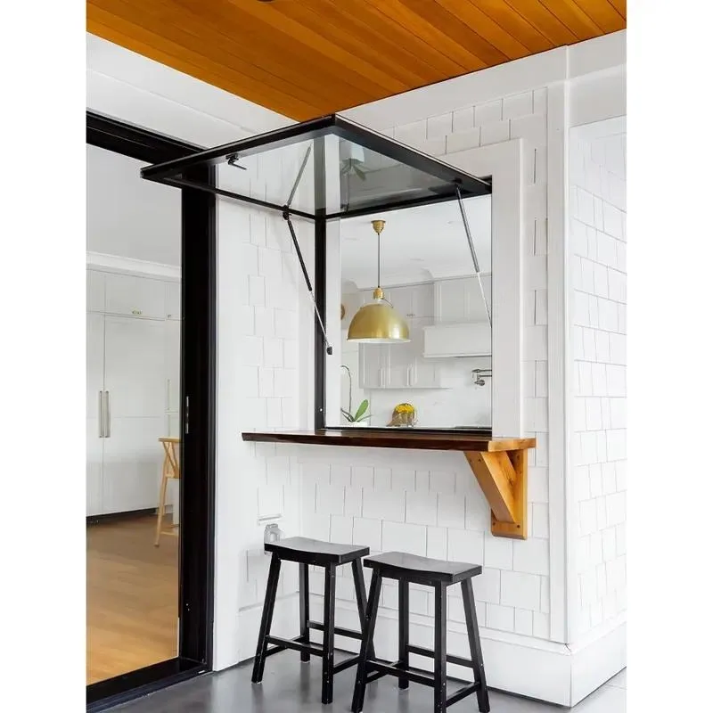 for Air pressure pillar service window with tempered glass for residential use, custom black frame up-opening window, kitchen
