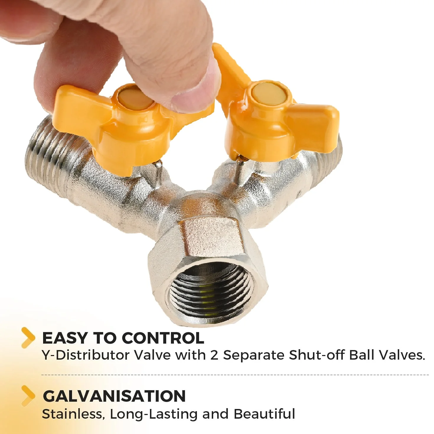 Brass 1/2 Inch Y-Distributor Switching Valve with Independent Shut-Off Taps Splitter for Shower Head Washing Machine Garden Hose