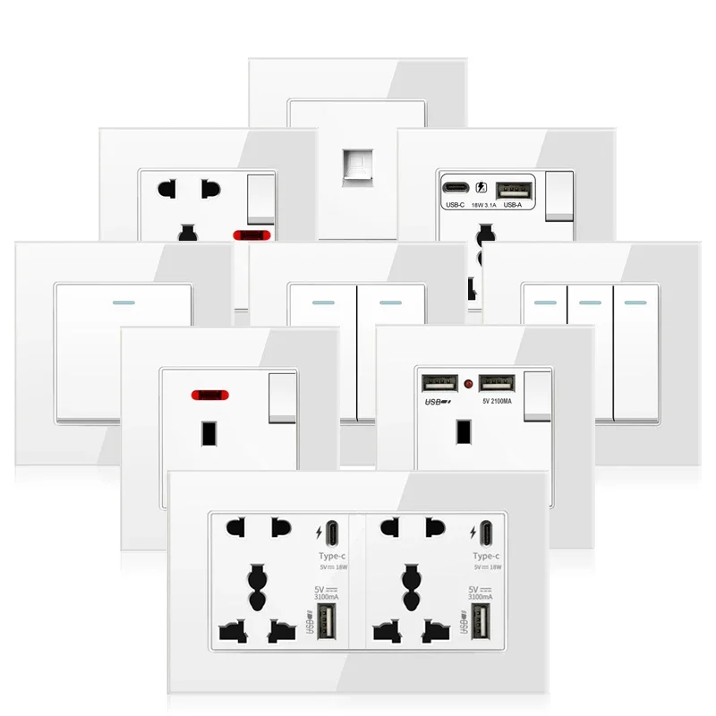 

Universal Type C 18W Wall USB Smart Fast Charging Outlet Dual 5-pin Power Socket Plug,UK White Electrical 220V Wall Light Switch