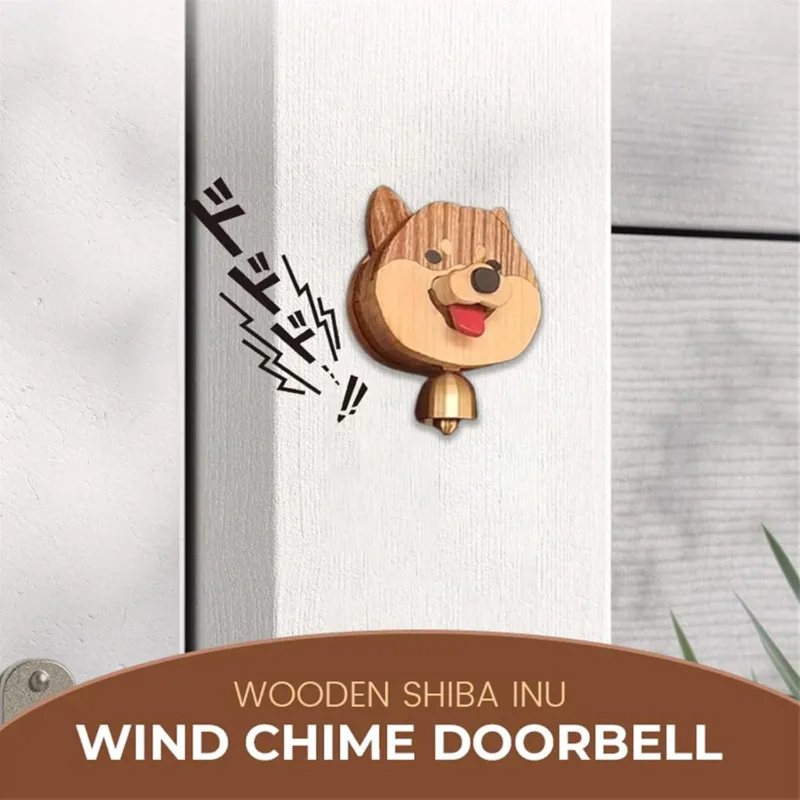 Creative Wooden Shiba Inu Wind Chime Doorbell Wall Decoration Hanging Ornament For Front Door Backyard Wooden Cat Wind Chime