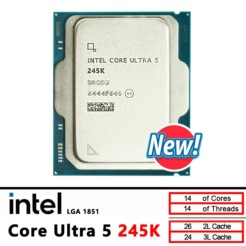 

Intel Core Ultra 5 245K Ultra 200 series CPU 4.6 GHz 14 cores 14 threads integrated with Graphics graphics card LGA 1851 New