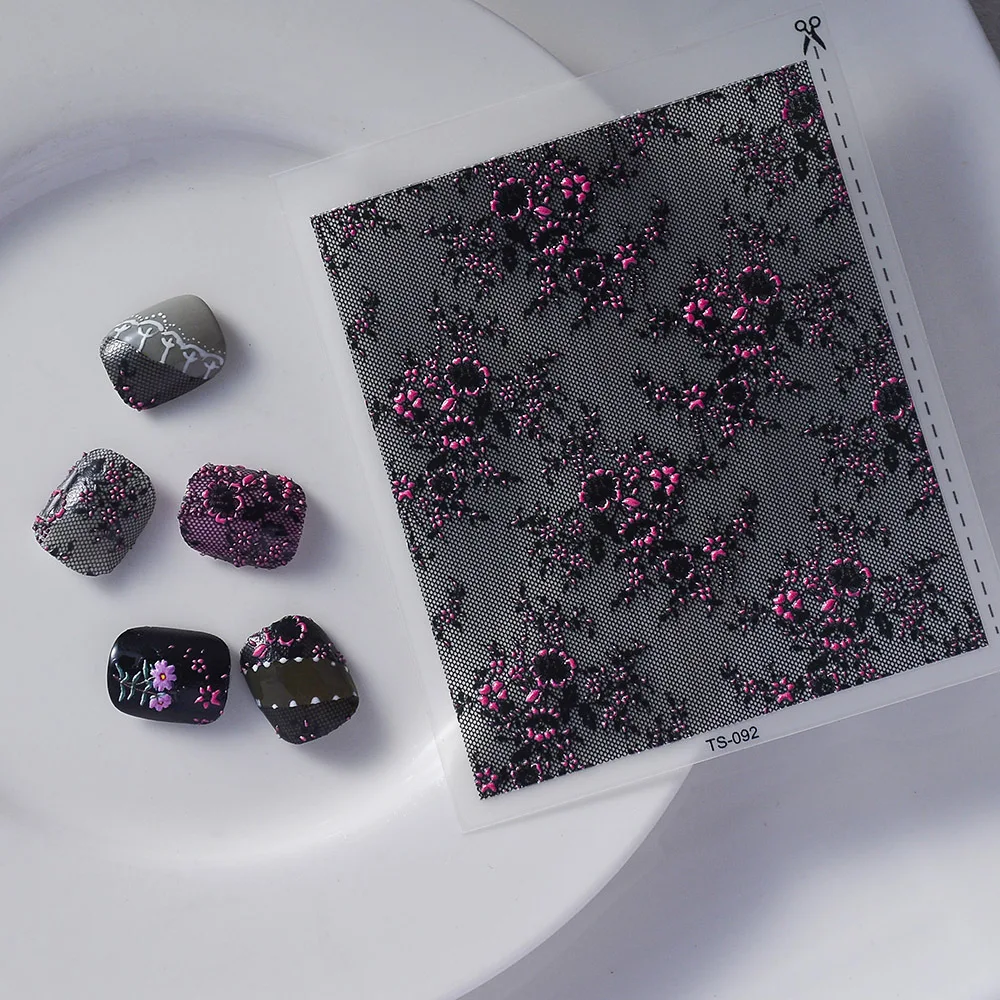 화이트 재스민 네일 스티커 진주 5D 엠보싱 자체 접착 네일 아트 스티커, 장미 꽃, 복숭아 꽃, 절묘한 네일 아트 데칼