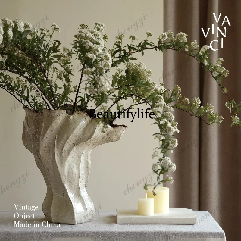 Wabi Sansan geometric art handmade ceramic vase ornament dining table light luxury flower ware