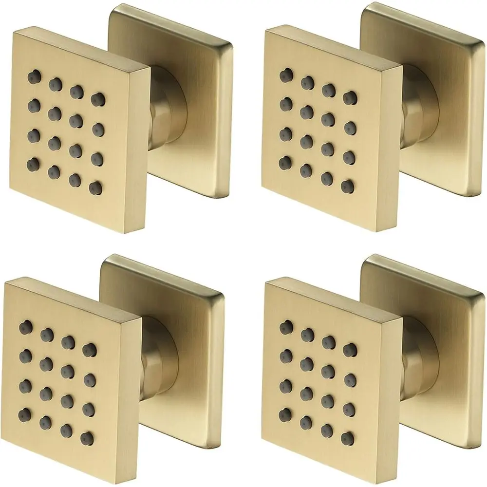 

4-Piece Wall-Mounted Adjustable Brass Shower Jets, 2-Inch Massage Jets for Spa-Like Bathroom Experience in Brushed Gold