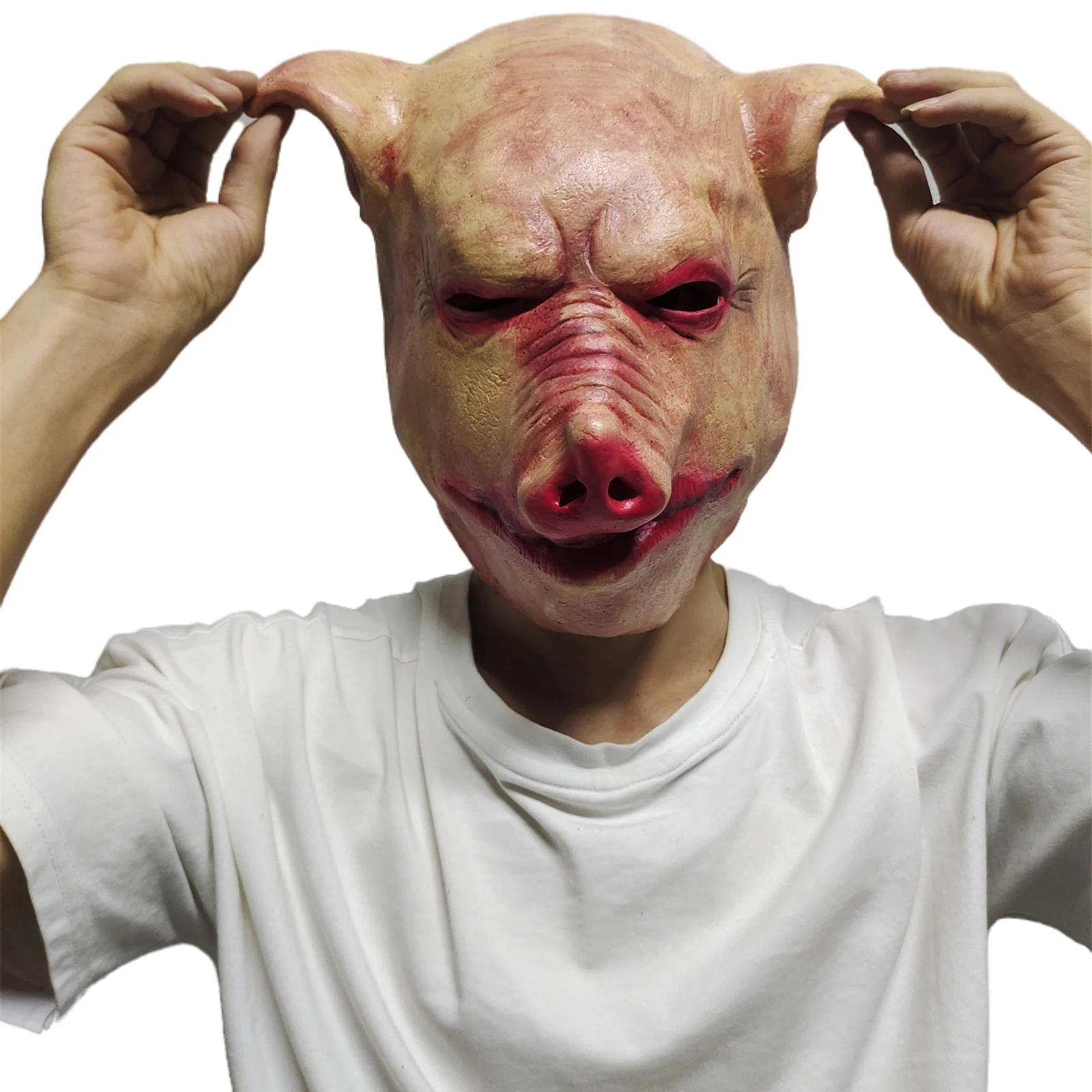 

Movie Jigsaw Pig Head Mask, Latex Bloody Scary Horror Adult Mask for Halloween Costume, Carnival Masquerade Cosplay Props