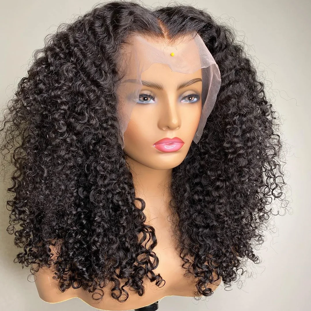 

Soft Black Color 26“Long Kinky Curly 180Density Lace Front Wig For Black Women Synthetic Heat Resistant Glueless Daily