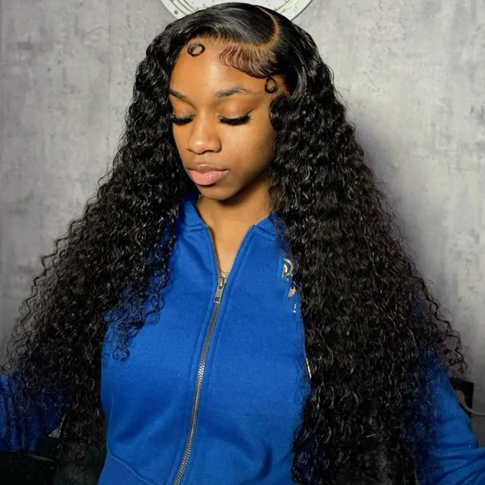 

13x4 13x6 Deep Wave Hd Lace Frontal Wig Human Hair 200% Density Pre Plucked Water Wave Human Hair Wig Curly Wigs Natural Black