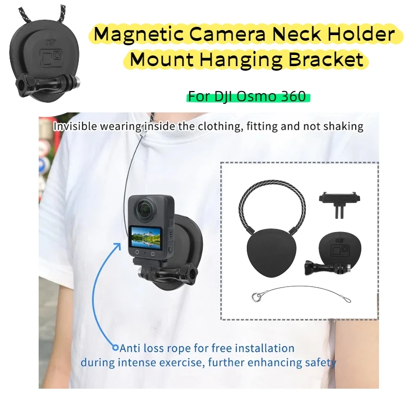 Magnetic Camera Neck Holder Mount Hanging Bracket with Anti-lost Rope For DJI Osmo 360 Camera Accessories