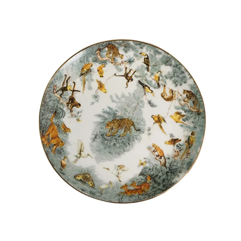 Europese Bone China Plaat Koffiekopje Kleine Schotel Jungle Dier Goud Bone China Mok Plaat Thuis Keuken Servies Decoratieve Plaat