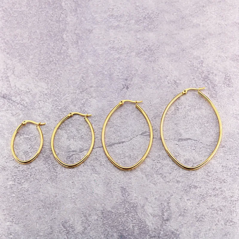 Punk Trendy Stainless Steel Large Hoop Earrings Oval Circle Geometric Round  Earrings For Women Ladies Fashion Jewelry Wholesale