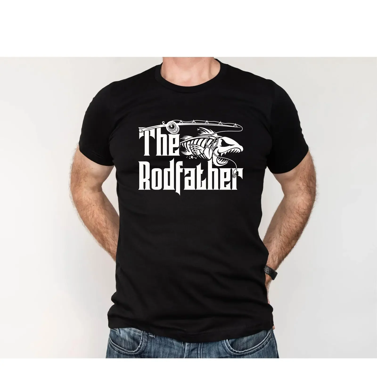 The Rodfather Funny Fishing T Shirt for Men Casual Outdoor Fisherman Pun Dad Father's Day Top vintage Washed Unisex Breathable