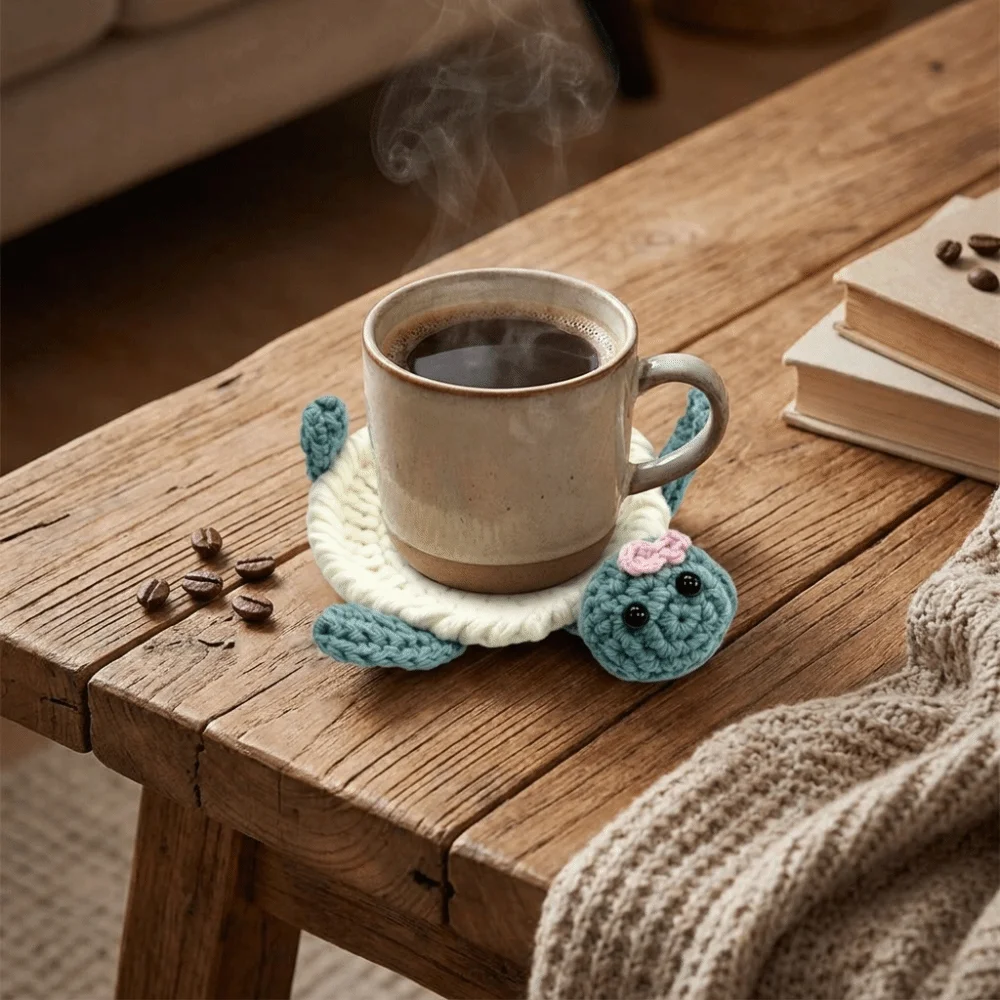 Creative Funny Crochet Animal Coaster Non-Slip Anti Scald Knitted Cup Mat Cartoon Handmade Coaster Restaurant Table