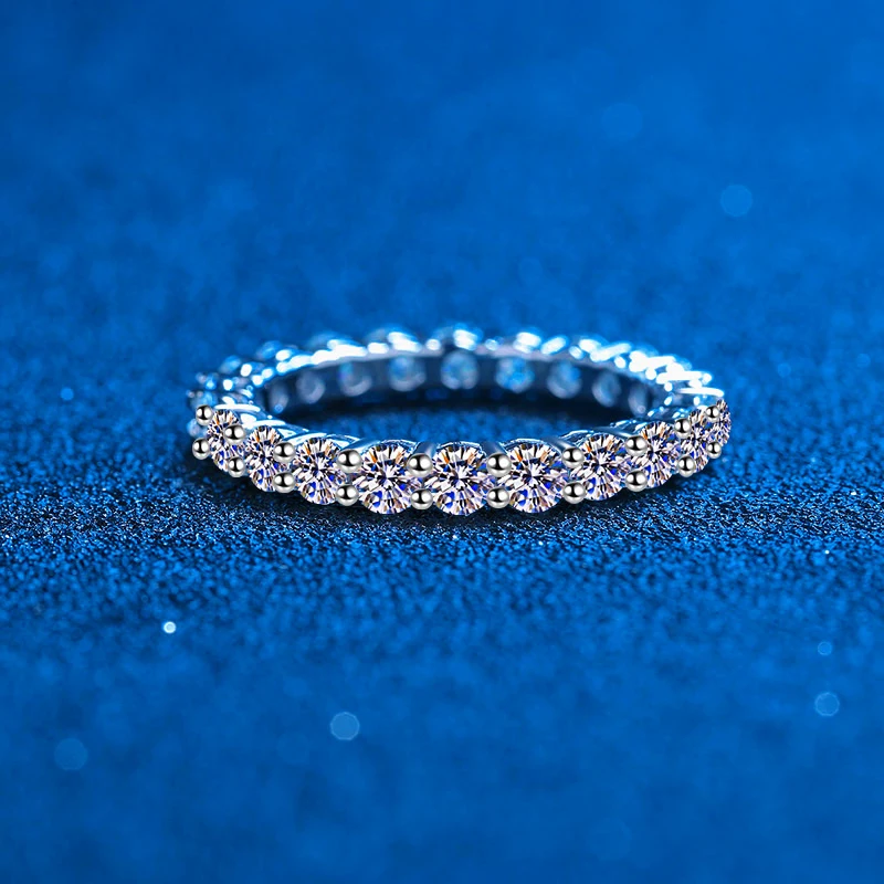 2.2CT 3MM Full Eternity Moissanite Ring D Color Lab Created Diamond Sterling Silver Eternity Wedding Band Ring for Women Gift
