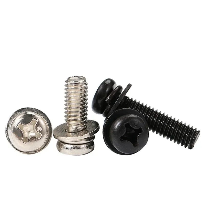 2~50 Pcs Nickel Plated/Black Zinc Round Pan Head Phillips Screw Set M2 M2.5 M3 M4 M5 M6 M8 Carbon Steel Cross Round Head Bolts