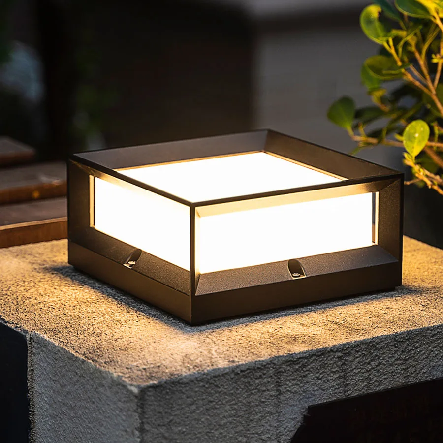 Imagem -02 - Outdoor Post Caps Light Alumínio Coluna Cap Lâmpadas Lanterna Pólo Impermeável Square Exterior Pillar Lamp Luz Paisagem E27