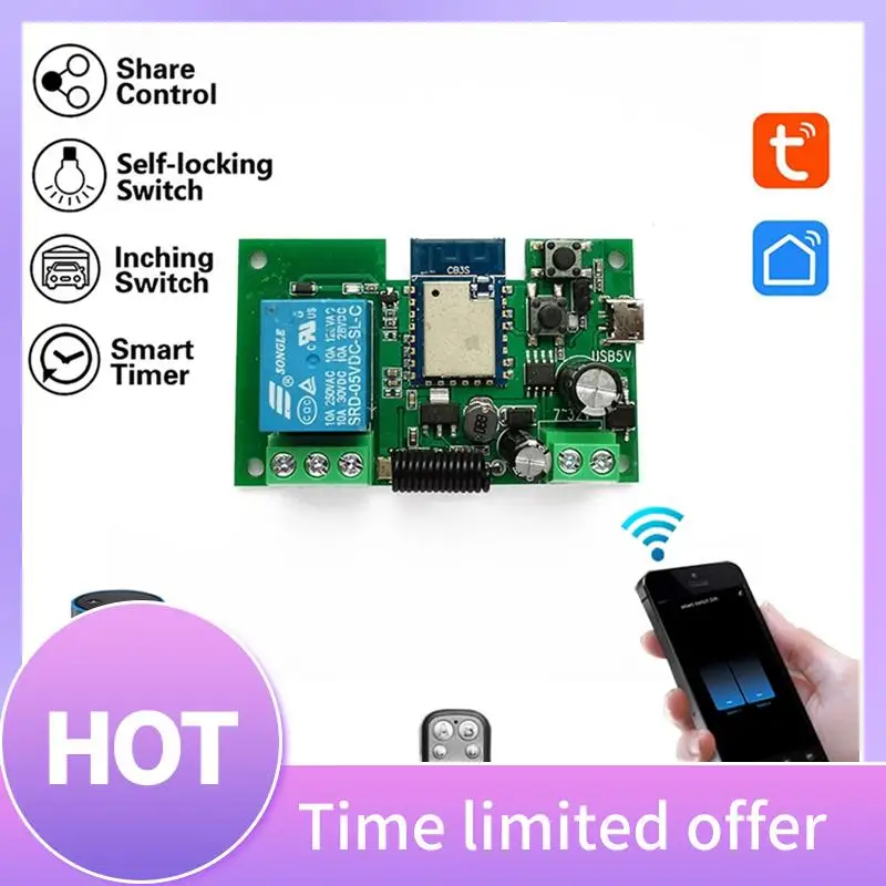 ABFN-Tuya WIFI умный контроллер переключателя, устройство открывания гаражных ворот, 1 канал, 7-32 В, самоблокирующийся релейный модуль с таймером