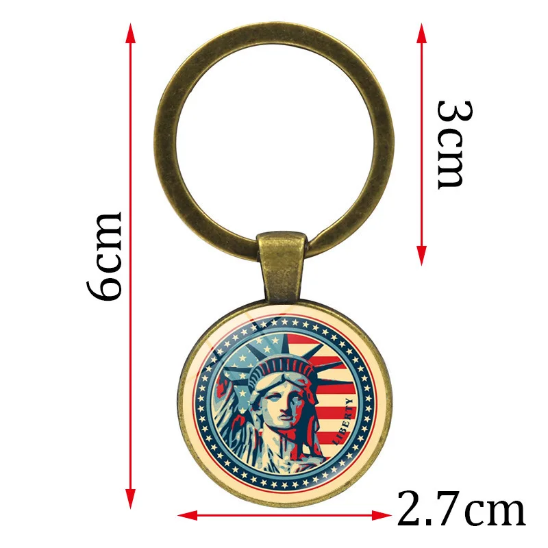 US Flag Statue of Liberty Keychain Girl Glass Cabochon Pendant Art Custom Poster Travel Souvenir Keyring for Men Women Jewelry