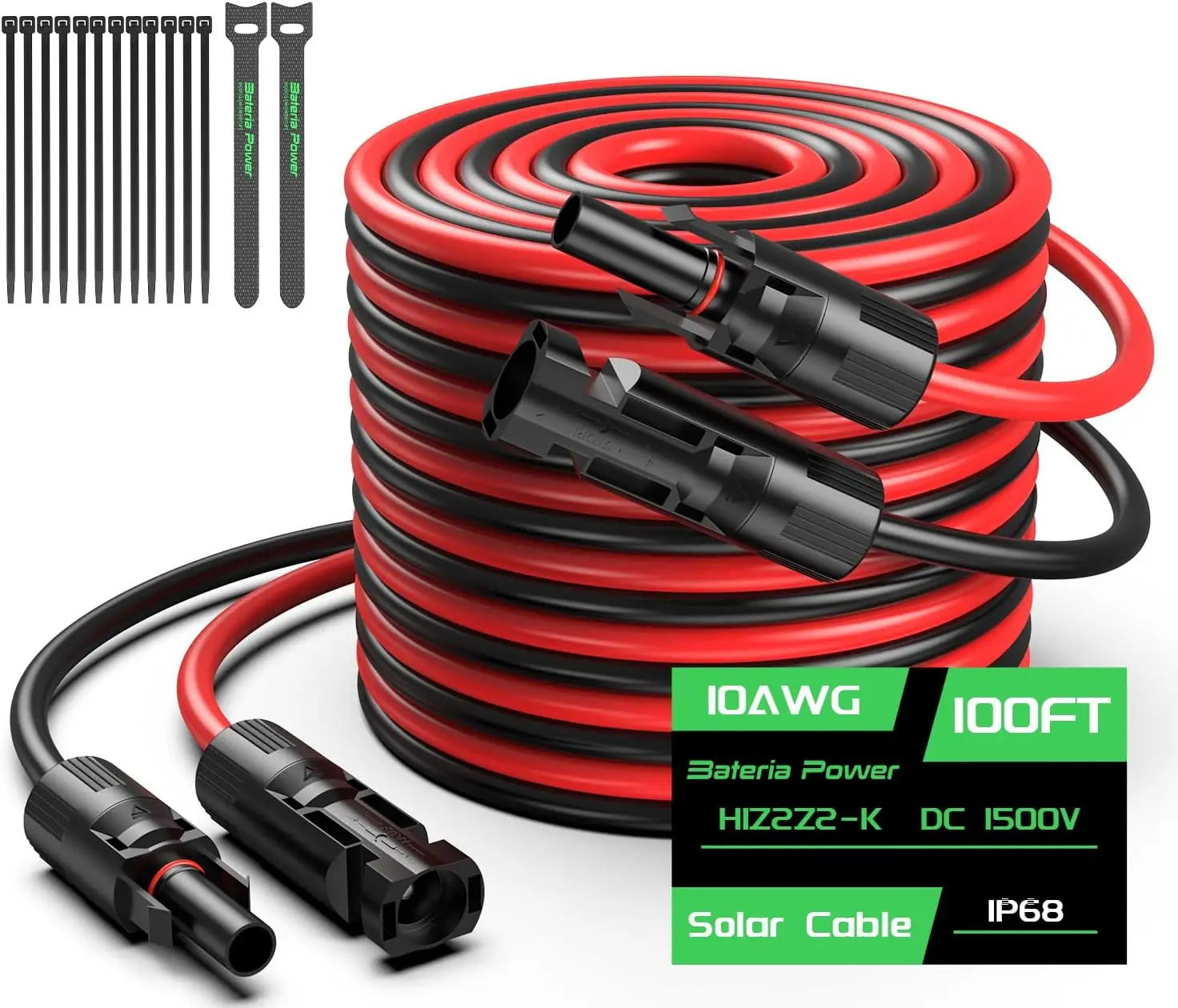 100Ft 10Awg Solar Panel Extension Cable, 6Mm² Solar Extension Cable Wire With Female & Male Waterproof Connectors For Rv,