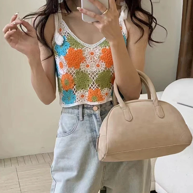 Women's Summer Sleeveless Tops Colorful Hand Crochet Embroidery Hollow Knit Vest Crochet Flowers For Women