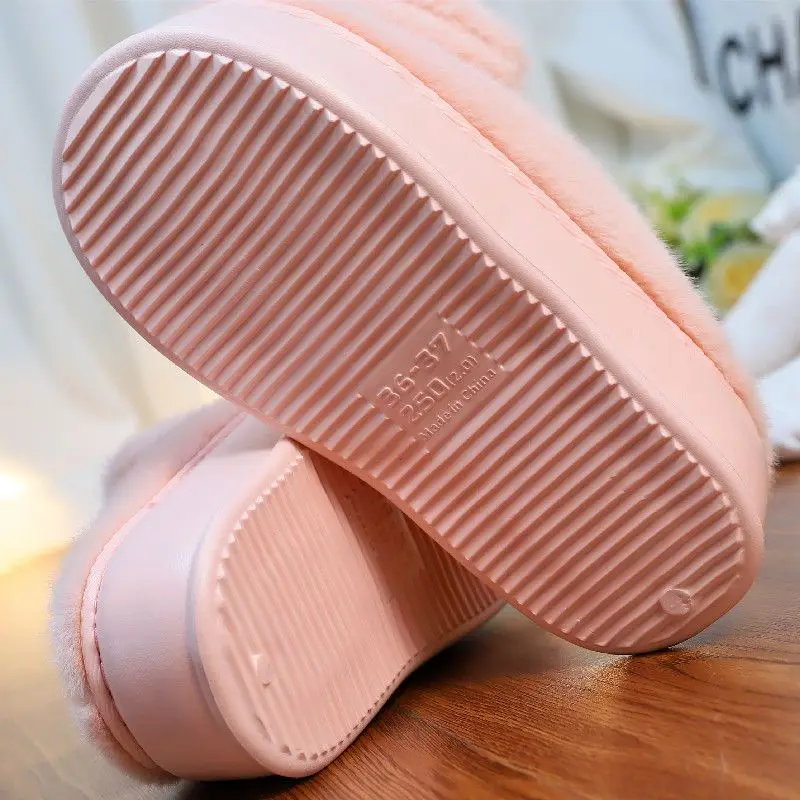 Pink Fur Clog Slippers Women Chunky Slides Shoes Thick Plush Non-Slip Home Slippers Woman Bedroom Shoes Platform Fluffy Slippers