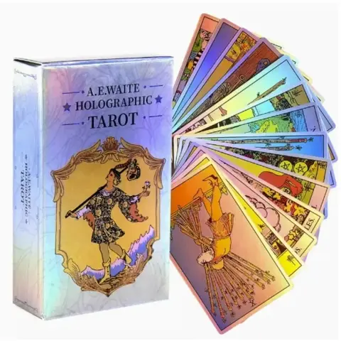10.3*6cm Rainbow Holographic Tarot Deck, Tarot Cards With Guidebook Set, Divination Board Game Tarot Kit for Beginners