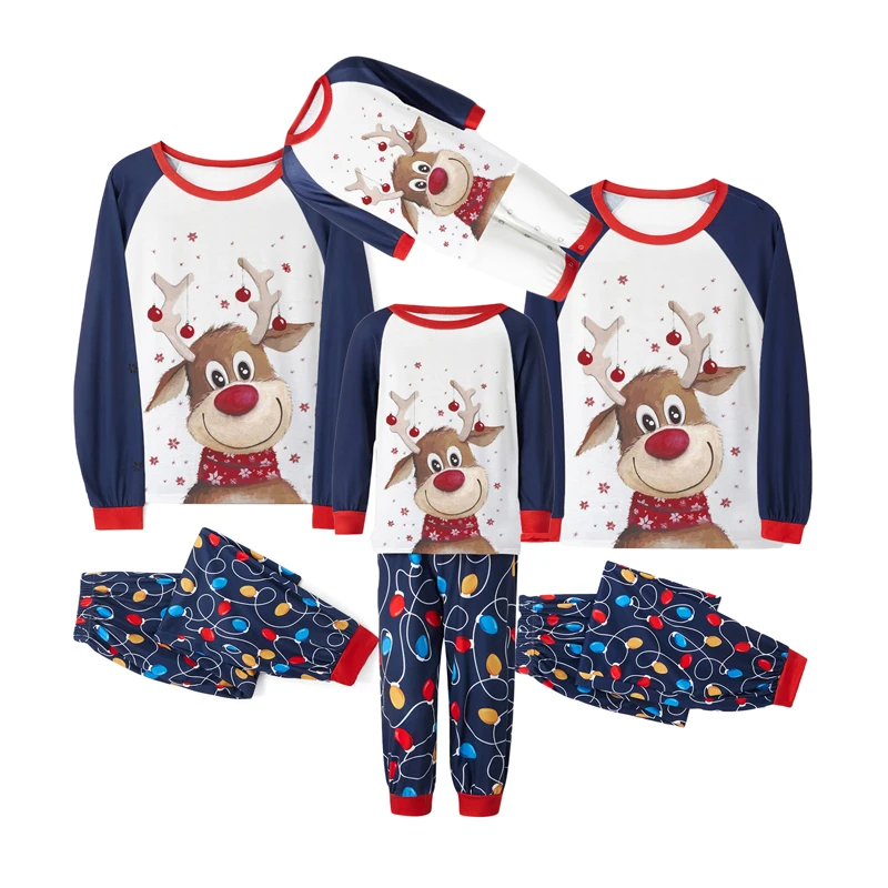 

Matching Family Christmas Pajamas Short Sleeve Reindeer Shirts Snowflake Print Bottoms Set