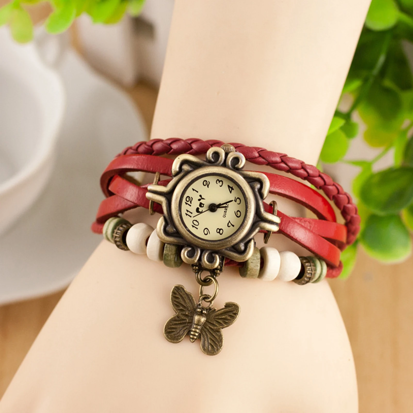 Women's Casual Vintage Multilayer Butterfly Faux Leather Bracelet Wrist Watch Ladies Female Clock Montre Femme Relogios