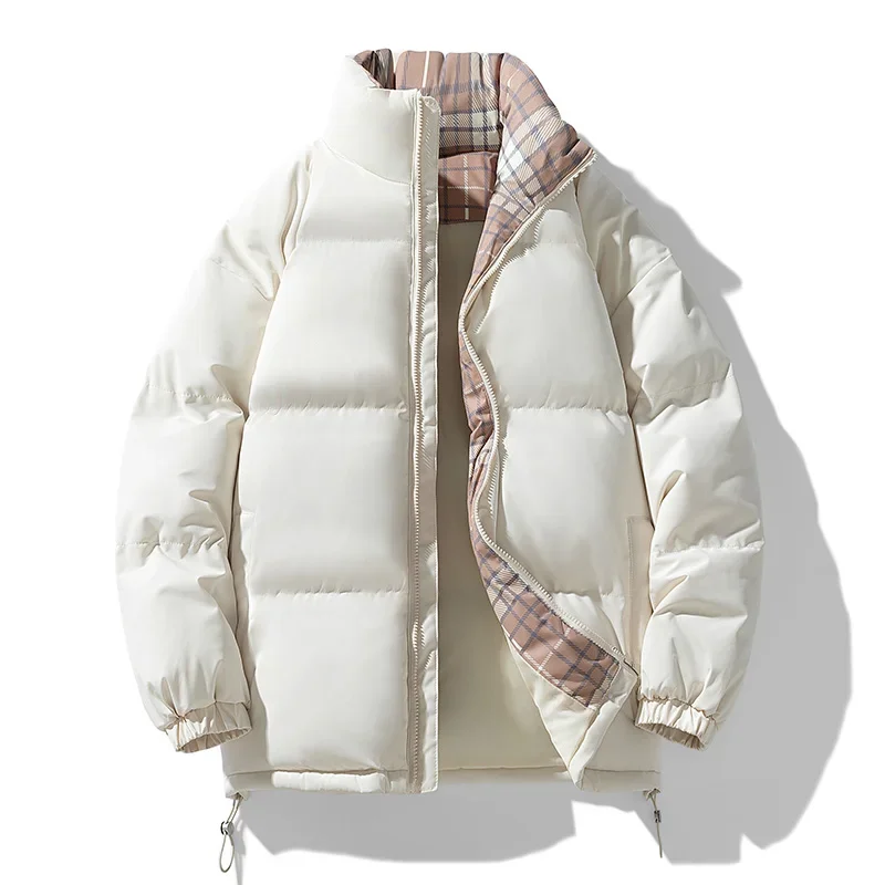 Chaqueta deportiva de algodón para jóvenes, abrigo informal con cuello levantado, plumón de pato blanco, diseño de rejilla, tendencia al aire libre, Invierno