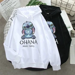 Disney Stitch Hoodies Women Harajuku Pullovers Cute Kawaii Casual Tops O-Neck Angel Print Hooded Sweatshirt Oversized Hoodie