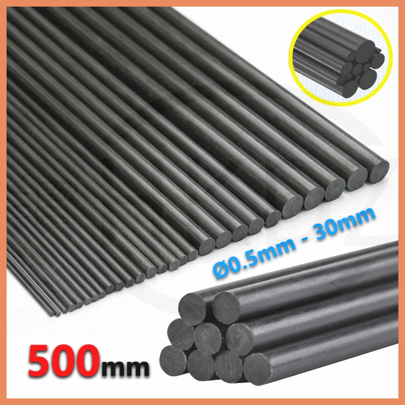 

Length 500mm Carbon Fiber Solid Round Rods Diameter 0.5mm - 30mm Cylindrical Carbon Shaft for RC Models or DIY