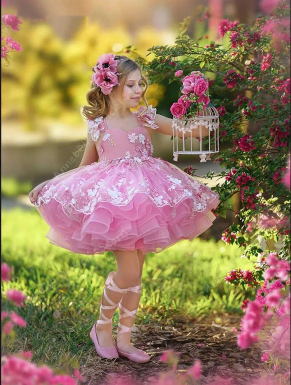 Flower Girl Dresses Custom Gradient Tulle Little Girls Princess Dress senza maniche festa di compleanno per bambini