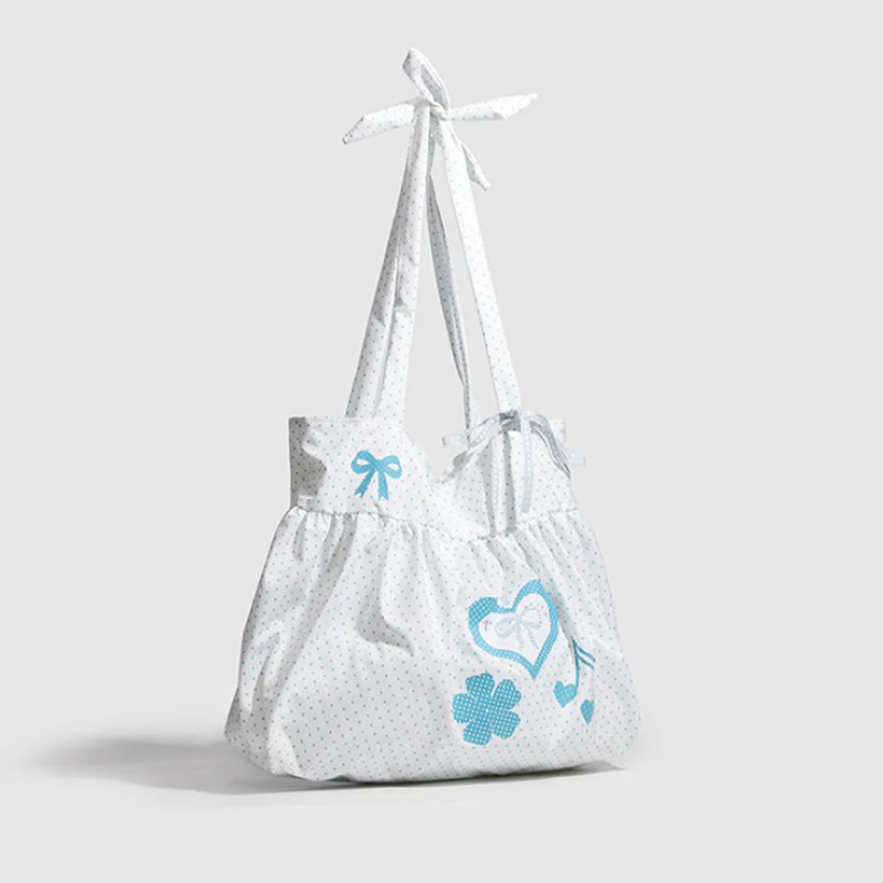 Polka Dot Bow Knot Musical Note Heart Shape Print Shoulder Bag,Korean Casual Commuter Handbag,Women Elegant Cute Sweet Purse
