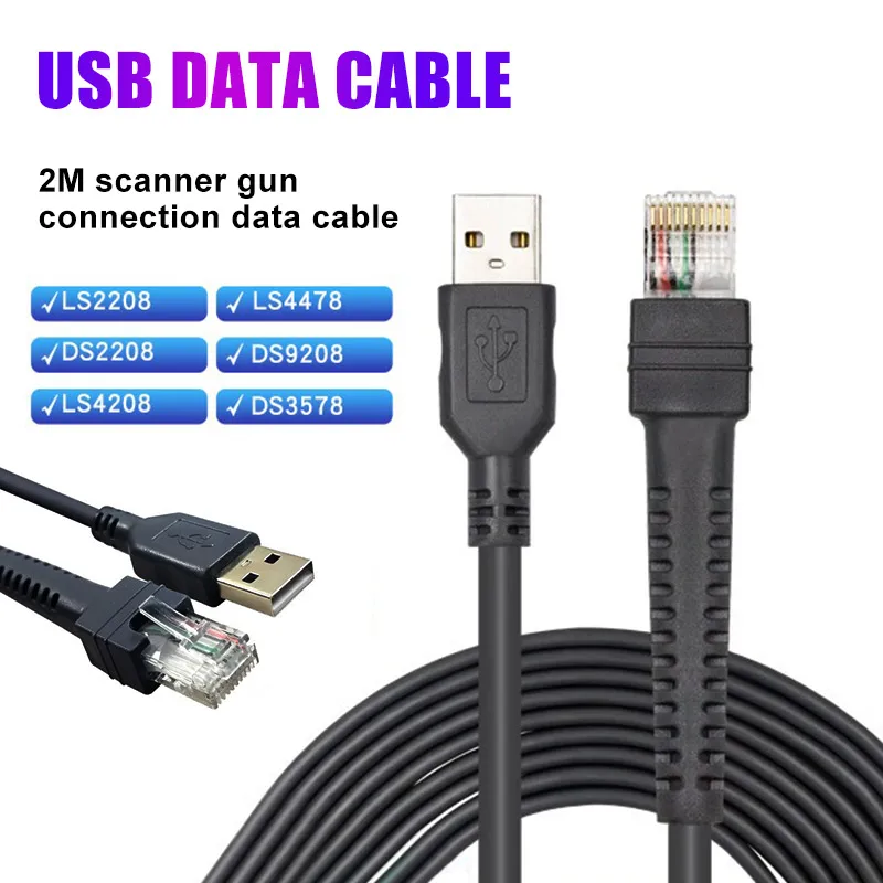 Кабель для преобразования данных USB-RJ45 длиной 2 м для символа LS2208 DS4208 1203 4008, пистолет со штрих-кодом, 10P10C, высокоэкранирующий кабель для передачи данных RJ45
