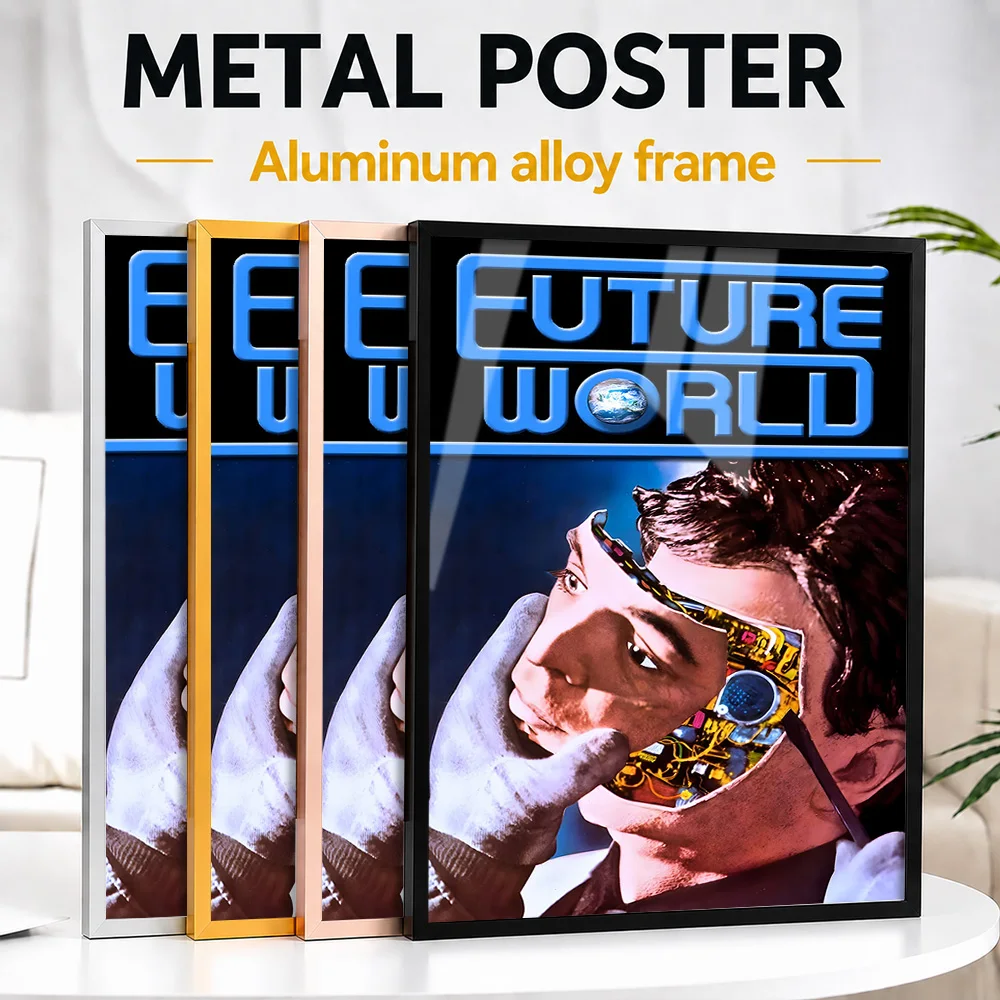 Future World Movie Framed Aluminum Metal Poster Customized Photo Moody Narrative Style Wall Art For Studio Ideal Birthday Gift