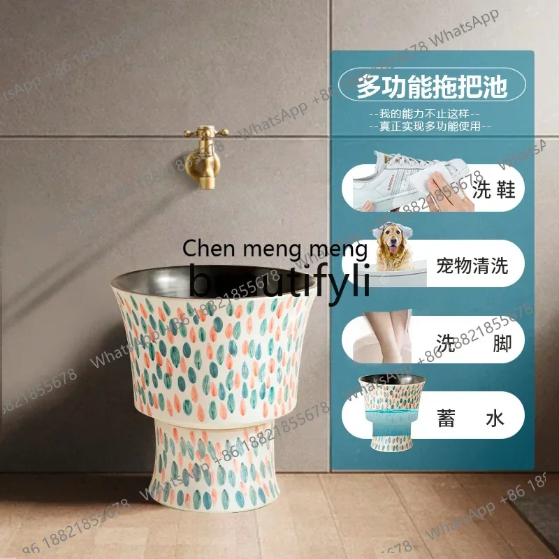 New arrive Creative hand-painted mop pool household balcony bathroom mop pool splash-proof outdoor courtyard