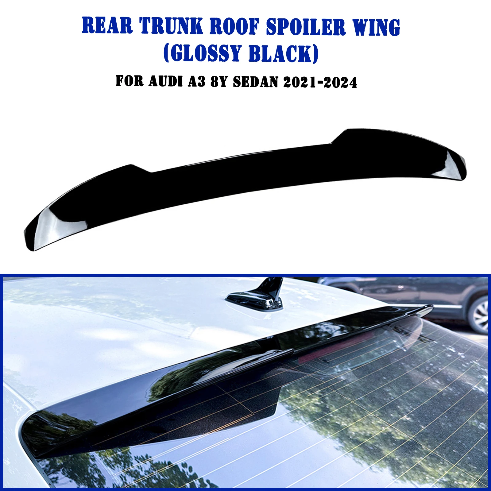 

For Audi A3 8Y Sedan 2021-24 Rear Trunk Roof Spoiler Wing Carbon Fiber Look/Gloss Black Tail Tailgate Window Upper Splitter Lip