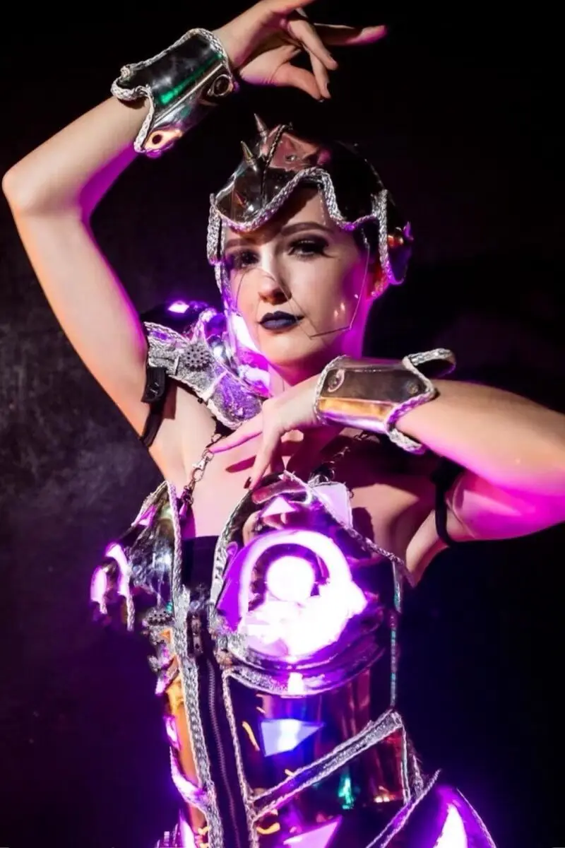 Neue Frauen Sexy Led Kostüm Damen Leuchten Trikot Raum Tanz Kleid Mädchen Disco Glowing Anzug Cosplay Weiß Overall Set