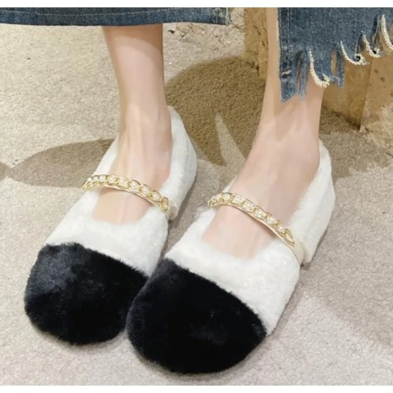 

Casual Women's Sports Shoes Round-toe Fur Autumn Shallow Mouth Moccasin Shoes Winter and Autumn New Lace-up Slip-on Casual Shoes