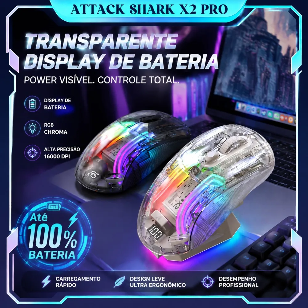 Attack Shark X2 Pro Wireless Gaming Mouse RGB Tri Mode Bluetooth Silent Click Battery Display Magnetic Charging Dock Mouse