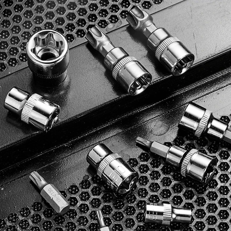 34pcs Torx Bit Socket & E-Torx Star Socket Set 1/4" 3/8" 1/2" Drive Male Female E-torx Bits Handheld Tool with Case