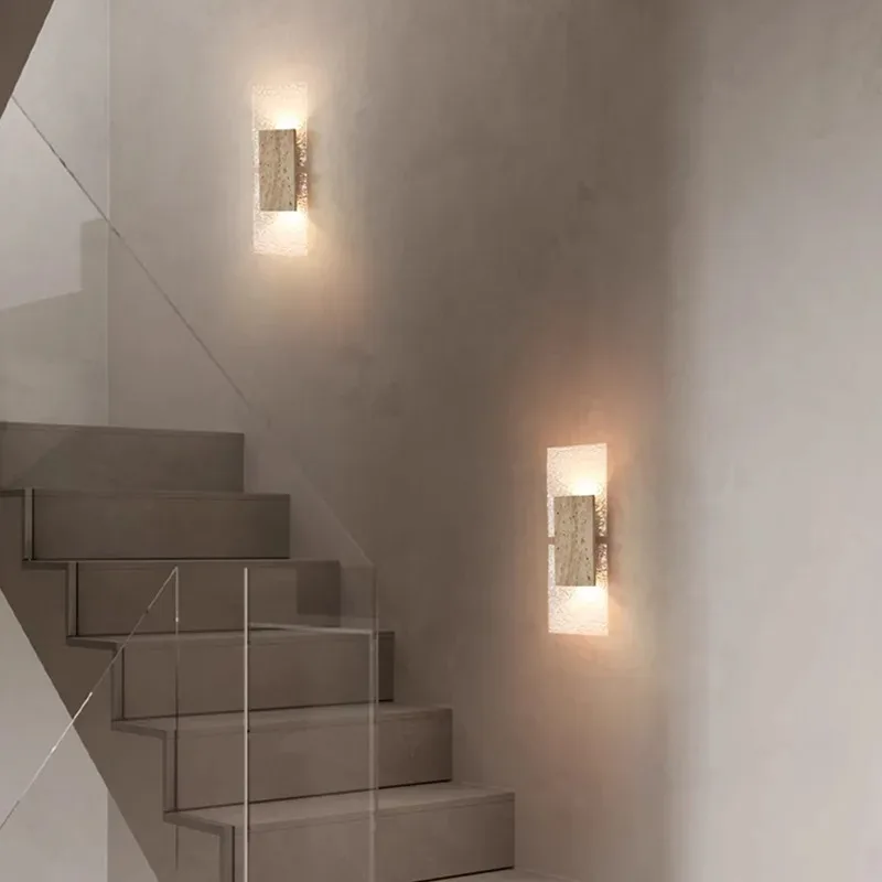 Modern Yellow Cave Stone Wall Lamp Square Acrylic Lampshade Design LED Lamp for Living Room Decor Bedroom Lighting Fixtures